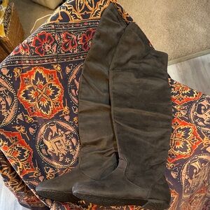 Charcoal Gray Faux Suede Over-the-Knee Boots